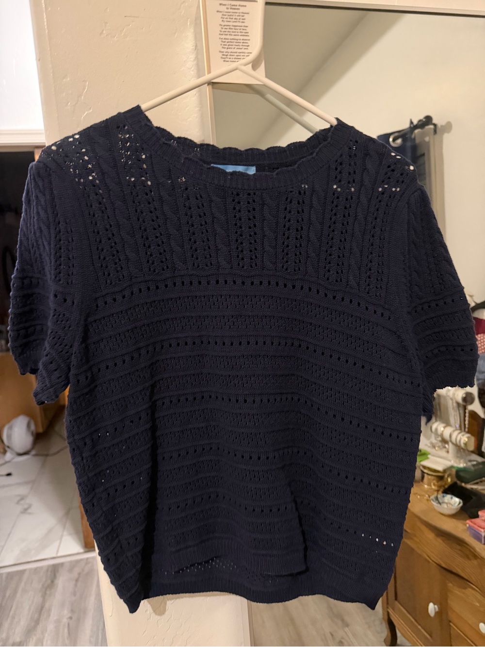 Draper James Navy Short-Sleeve Openwork Knit Sweater